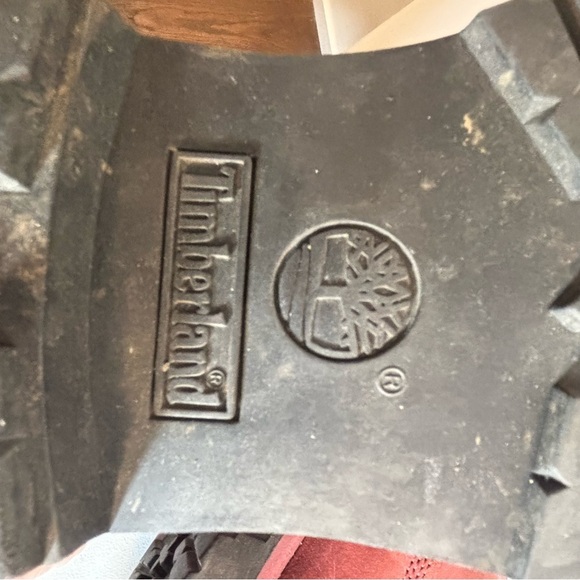 TIMBERLAND Sz 9.5 Red Leather Lace Up Boots With Satin Laces Chunky Soles - Picture 9 of 13